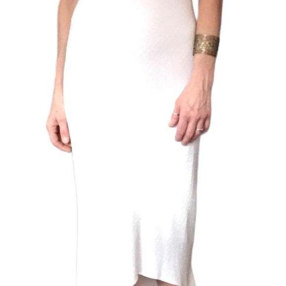 White maxi evening dress S stretch sleeveless sparkly open bac NWOT linier sexy - Picture 3 of 12